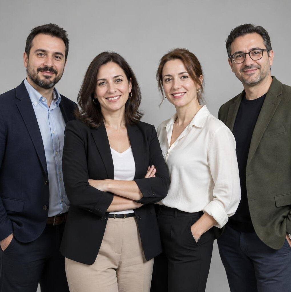 Group of four media trainers standing together